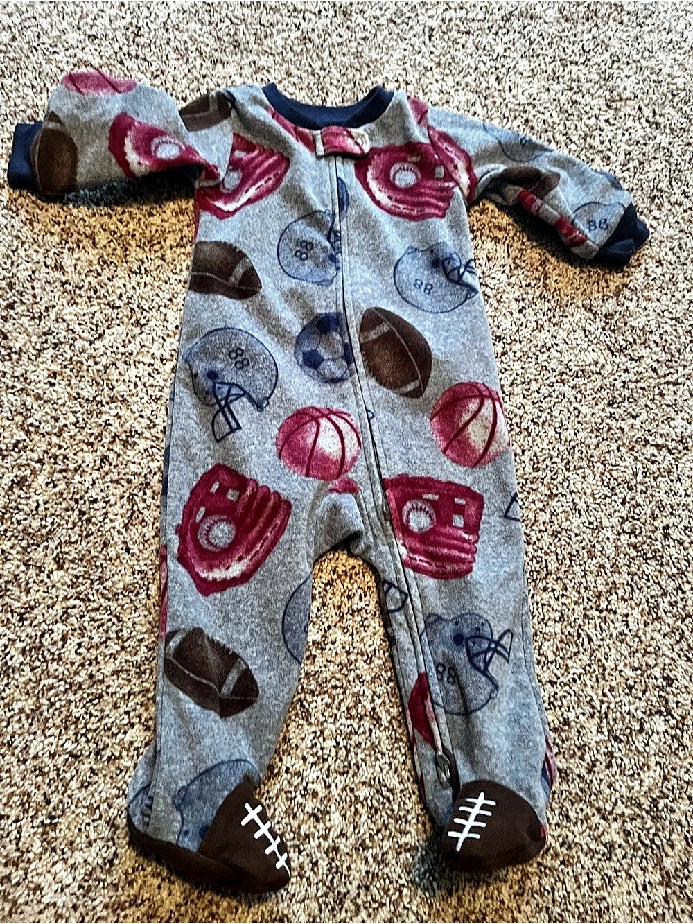 Carter's Sports Fleece Footed Pajama Gray & Red 9M